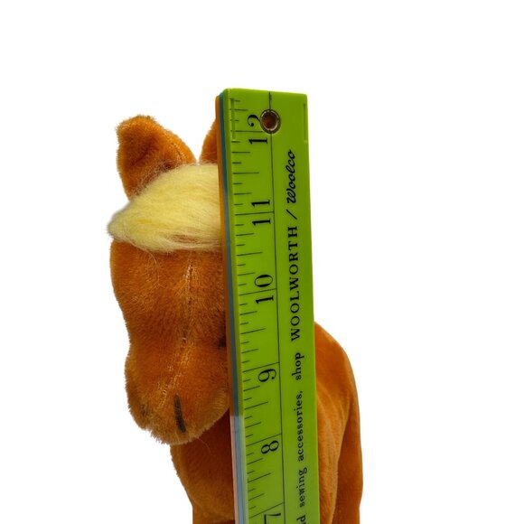 VNTG BURNT ORANGE VELVETINE STUFFED HORSE YELLOW MAIN W/ RED BOW R DANKIN - Picture 10 of 14